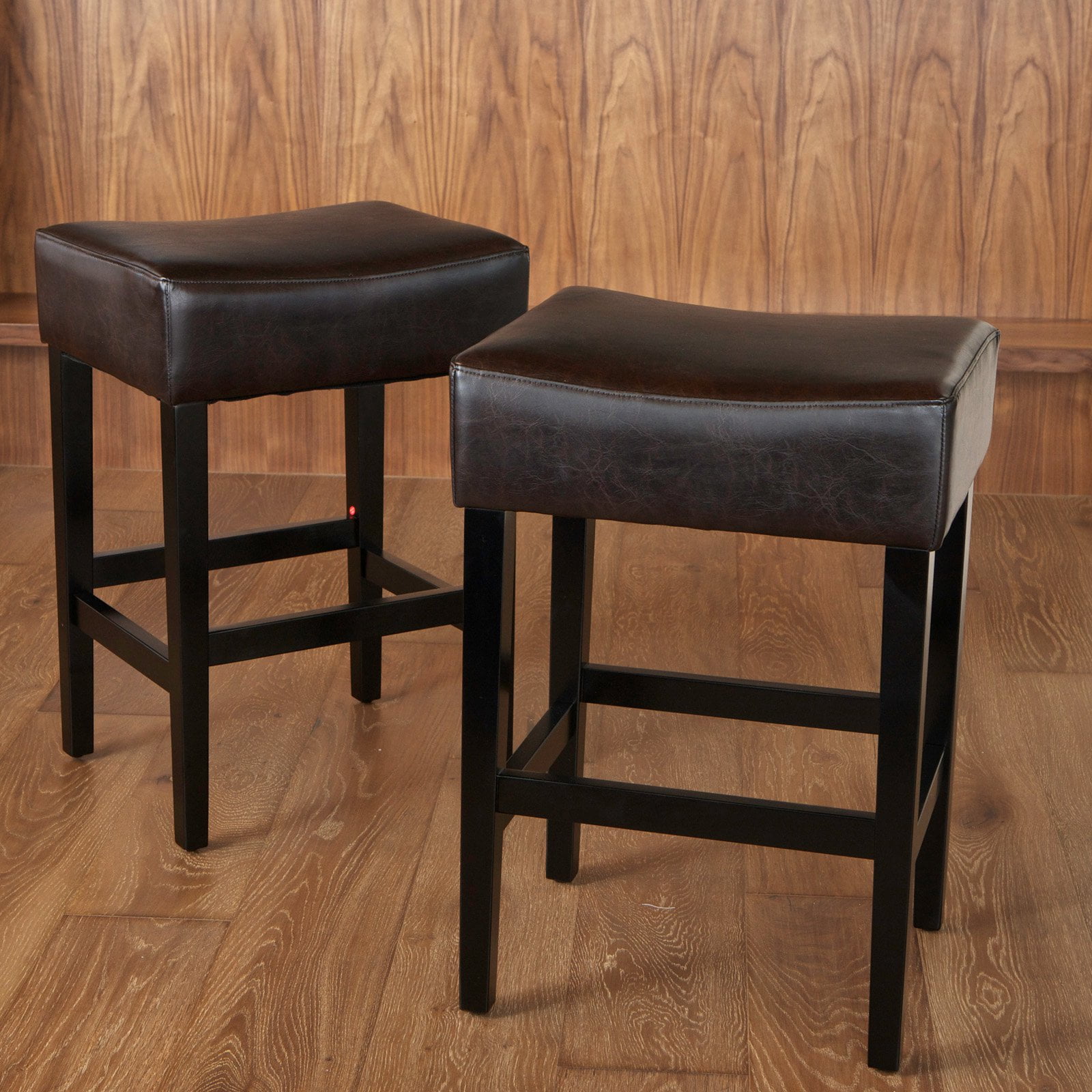 Lopez Backless Brown Leather Counter Stools 2 Pack
