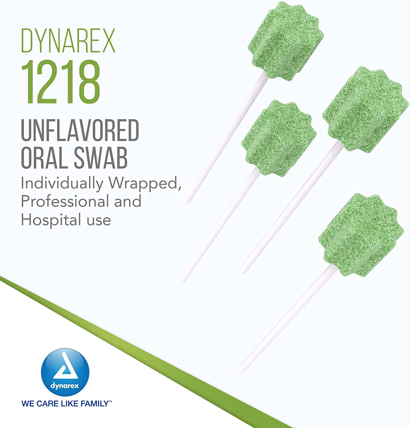 Dynarex 3-1/2 Inch Length Oral Swab with Green Foam Tip 1218, 250 Ct