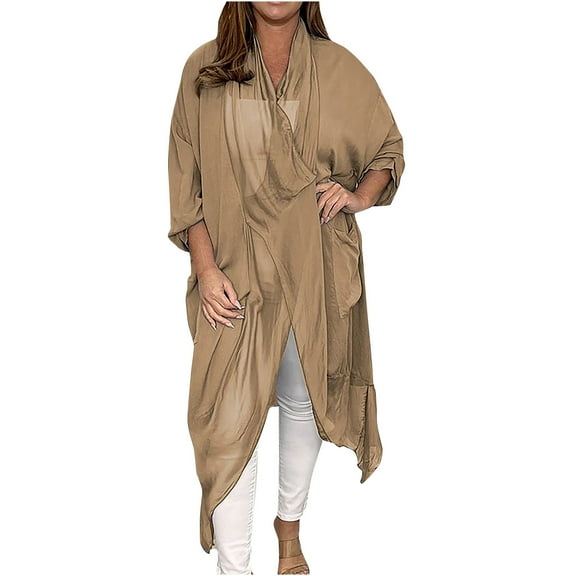 Lindreshi Cardigan Sweaters for Women Plus Size Clearance Women's Solid Chiffon Long Loose Breathable Cardigan Coat