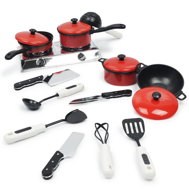 13PCS/Kit Kids Cookware Play House Toys Kitchen Utensils Pot Pans Cooking 