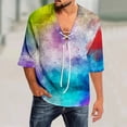 thumbnail image 2 of Men Summer Tops Mens Spring And Summer Casual Tie Dye Print T Shirt Lacing V Neck 3/ 4 Sleeve Tops Band 1 Long Sleeve Turtleneck Men Vintage Raglan Tees Neck Top Holiday Plain Tee Shirts Purple M, 2 of 5