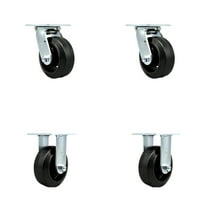 5 Inch Rubber on Steel Caster Set with Ball Bearings 2 Swivel 2 Rigid SCC