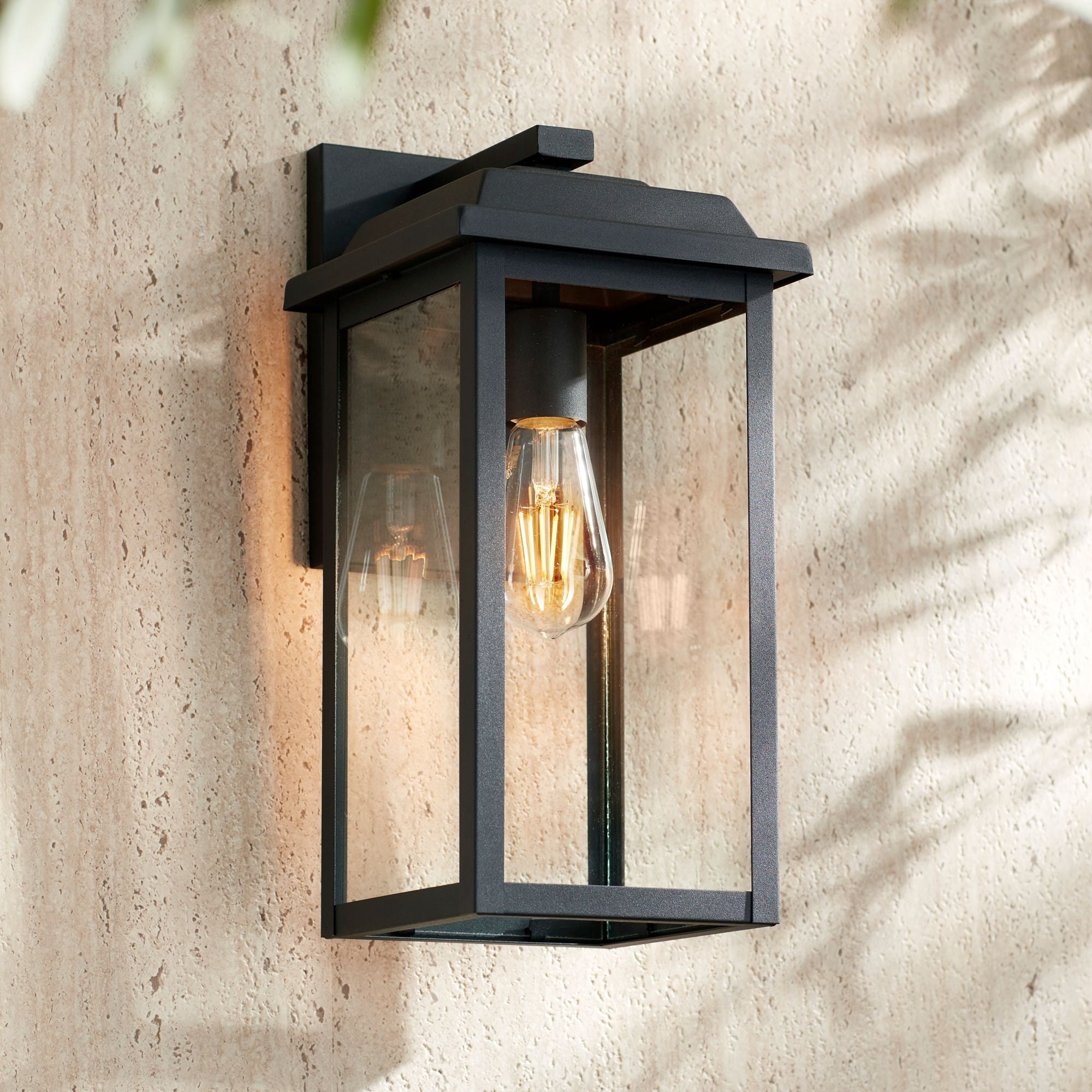 John Timberland Eastcrest Modern Outdoor Wall Light Fixture Textured Black 15 1/4" Clear Glass Panels for Post Exterior Barn Deck House Porch Yard