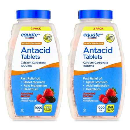 Equate Ultra Strength Antacid Chewable Tablets Assorted Berries, Twin Pack 160 Count