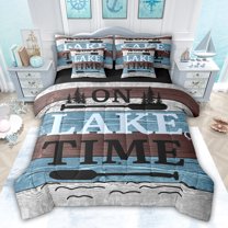 jejeloiu Happy Lake House 7-Piece Twin Bedding Sets,Black Paddles Bedding Comforter Set For Boys Girls Reversible