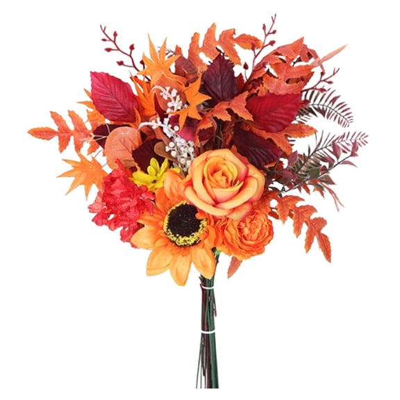 Flowers Autumn Sunflower with Roses and Maple Leaves for Festive Home Decorations