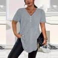 thumbnail image 2 of Women's Plus Size Tops V-Neck Button down T-Shirts, Casual Solid Summer Loose Basic Tee ,Gray,5XL, 2 of 5