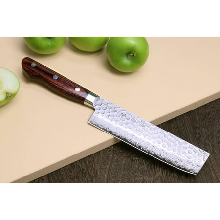 Yoshihiro VG10 16 Layers Hammered Damascus Nakiri Japanese Vegetable Chefs Knife 6 inch 1st