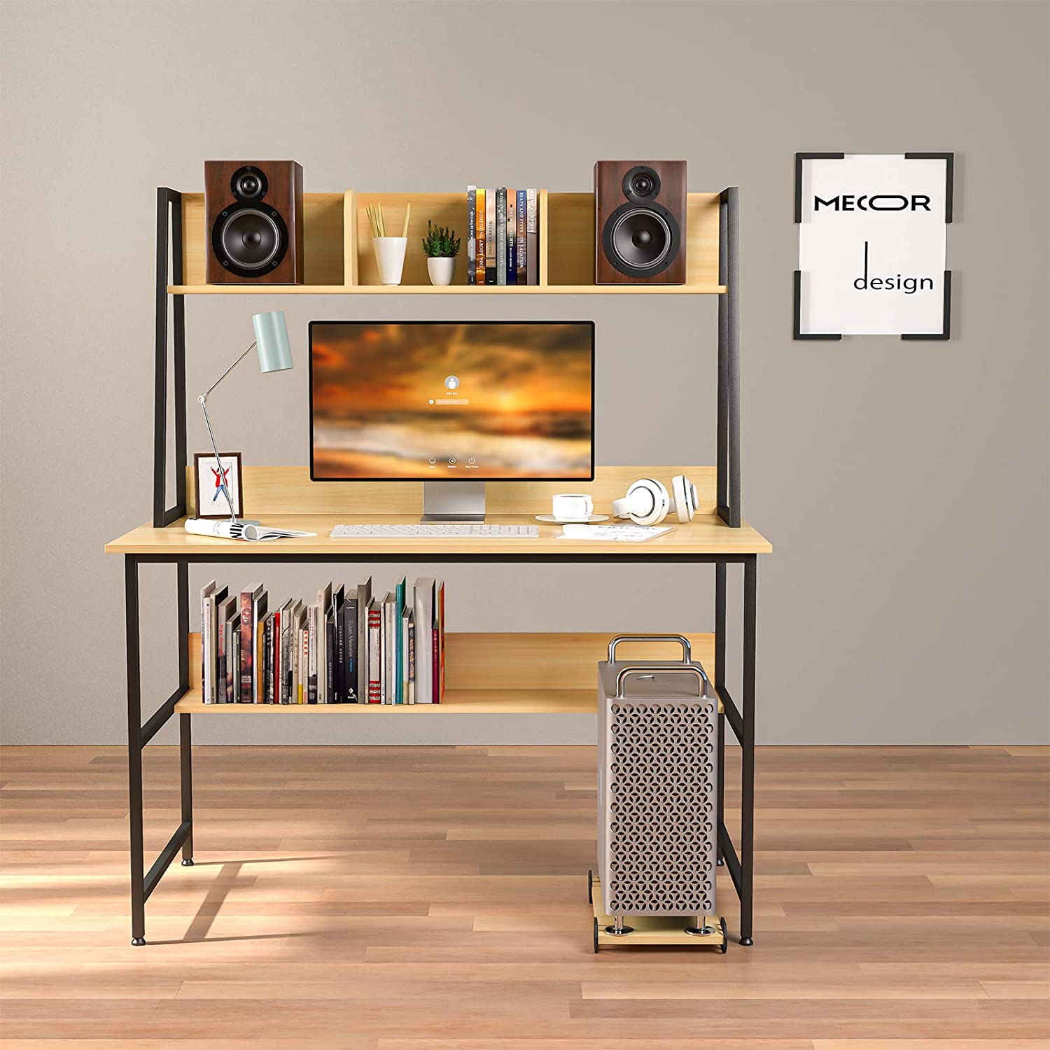 Buy Mecor Computer Desk with Upper Shelf Workstation for Home Office