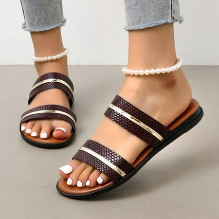 

Dezsed Womens Flat Slide Sandals Flat Shoes Ladies Beach Sandals Summer Non-Slip Causal Slippers Brown 37 on Clearance
