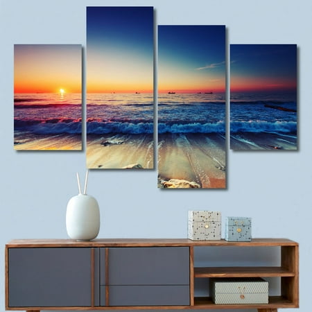4Pcs Modern Beach Sunset Seascape Canvas Wall Art Printed Painting Pictures Living Room Bedroom Home Decor