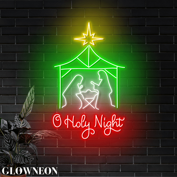 Glowneon O Holy Night Neon Wall Decor, Christmas Nativity Scene Decor
