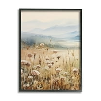 Stupell Industries Meadow with Foggy Mountains Landscape Painting Black Framed Art Print Wall Art, 16 x 20