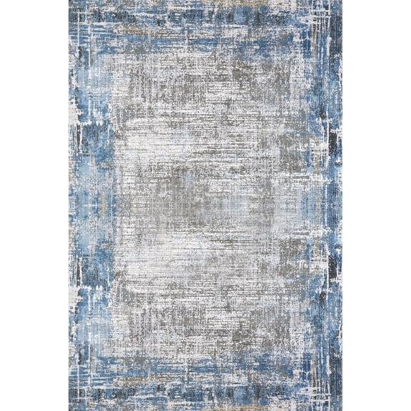 Blue Abstract Area Rugs for Living Room Washable Rugs Boho Moroccan Area Rug Soft Neutral Geometric Bohemian Carpet Distressed Indoor Rug for Bedroom Dining Room Office Foldable Nonslip Rug