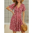 thumbnail image 2 of Womens Sundress 2025 New Summer Floral Short Sleeve Wrap V Neck A-Line Midi Dress, 2 of 9