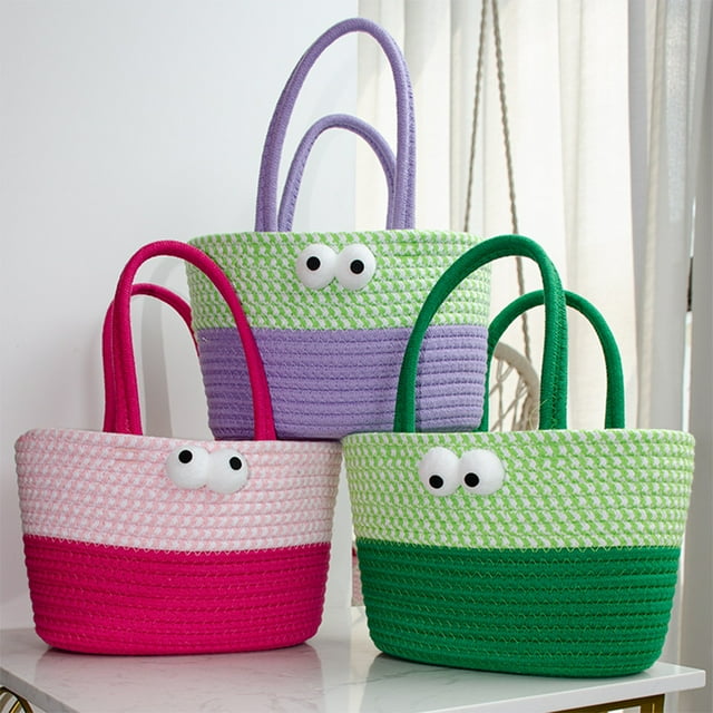 Cesta de Almacenamiento de Algodón Tejido | Organizador de Escritorio con Asa | 30 X 10 X 17 Cm | Multiusos para El Hogar, La Oficina y La Habitación Del Bebé | Disponible En Rojo, Verde y Morado