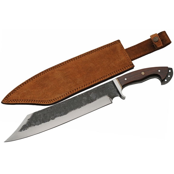 SZCO 18 Inch Black Smith's Bowie Knife Forged Carbon Steel Blade Wood Handle With Mosaic Pin Outdoor Hunting Knife With Sheath