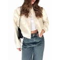 thumbnail image 2 of Women'S Button Down Bombers Jacket Drop Shoulder Short Cropped Coat Outwear Milky M, 2 of 10