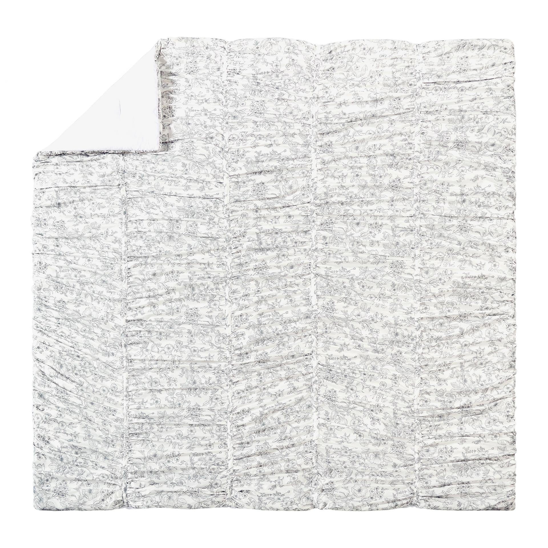Floral Toile Ruched Textured 3-Piece Gray/White Comforter Set - All Ages, Full/Queen