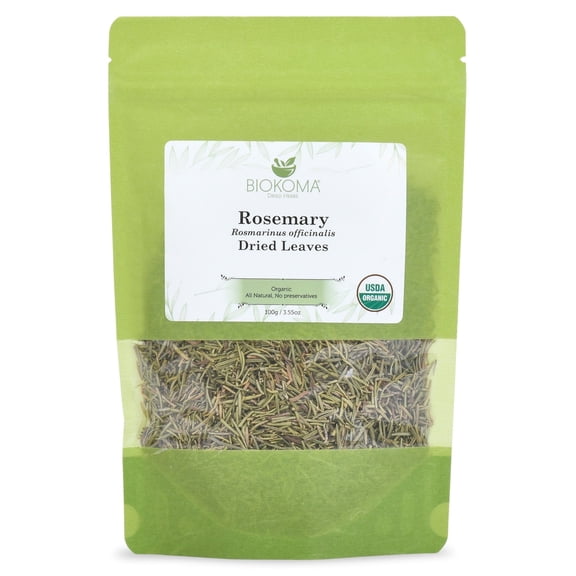Biokoma Pure and Organic Rosemary Dried Leaves 100g (3.55oz) In Resealable Moisture Proof Pouch, USDA Certified Organic - Herbal Tea, No Additives, No Preservatives, No GMO, Kosher