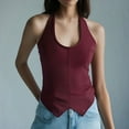 thumbnail image 2 of ZQUUVOU Tank Top For Women Halter V-Neck Solid Color Tops (Burgundy,L), 2 of 9