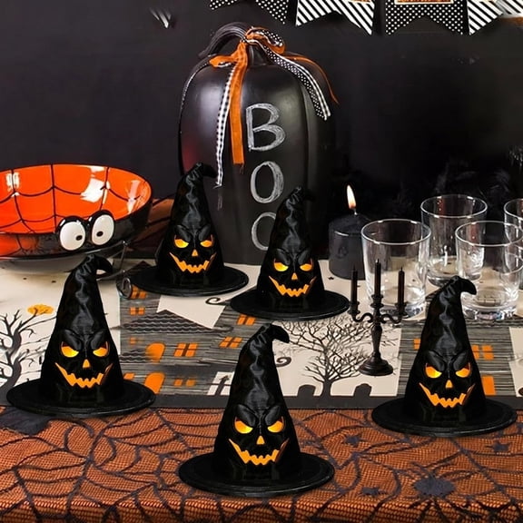 Halloween Witch Hat Ornament, Light Up Halloween Decorations Hanging Witch Hat with LED Candle, Realistic Flickering Witch Hat Night Light for Outdoor Garden Party Decor