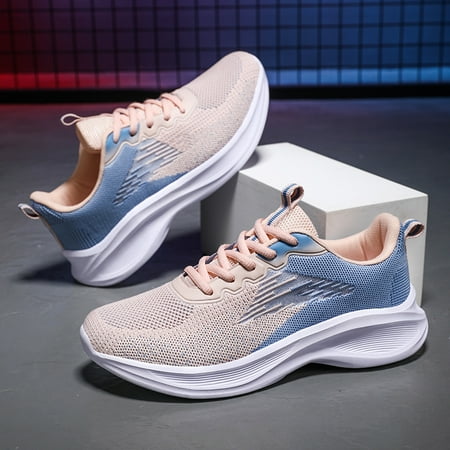 

Breathable Ombre Color Weaving Running Shoes Fashion Lace Up Thick Sole Flat Casual Sports Sneakers Women‘s Footwear