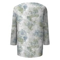 thumbnail image 5 of WTOBBY Women's Retro Style 3/4 Sleeve Round Collar Printed Blouse with Floral Design, Ladies Casual Top for Retro Look, Comfortable T-Shirt for Everyday Fashion,Light Green M, 5 of 7