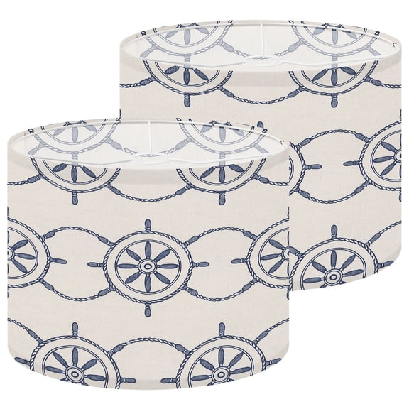 Lampshades 2 Pack Coastal steering wheel ship linen design Indigo blue ecru jute fabric 13"x13"x10" Light Shade for Table Lamps Floor Lamps Drum Lamp Shades Lampshade Replacement Easy Assembly