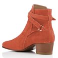 thumbnail image 3 of YDN Women Block Low Heel Suede Cowgirl Boots Pull on Ankle Bootie with Buckle Strap Shoes Size 10.5 Salmon, 3 of 4