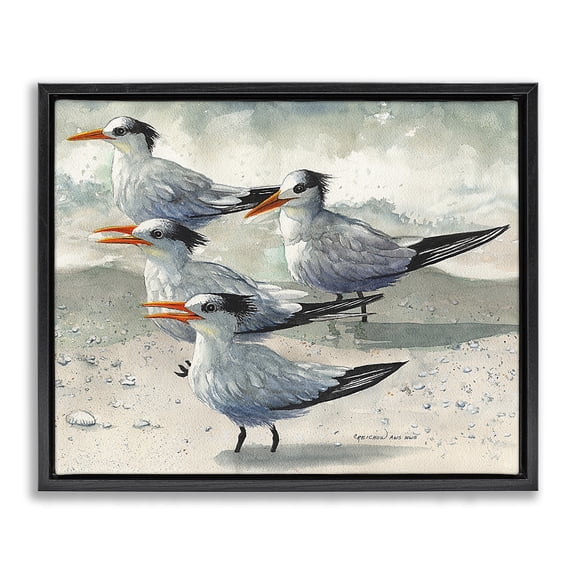 Stupell Industries Traditional Chirping Beach Birds Black Floating Frame Canvas Art, 21 x 17, by Christine Reichow
