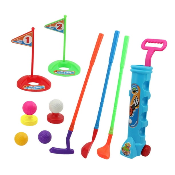 Juego de golf para niños de 12 piezas, juguete educativo con pelotas y palos de golf para niños y niñas. Azul
