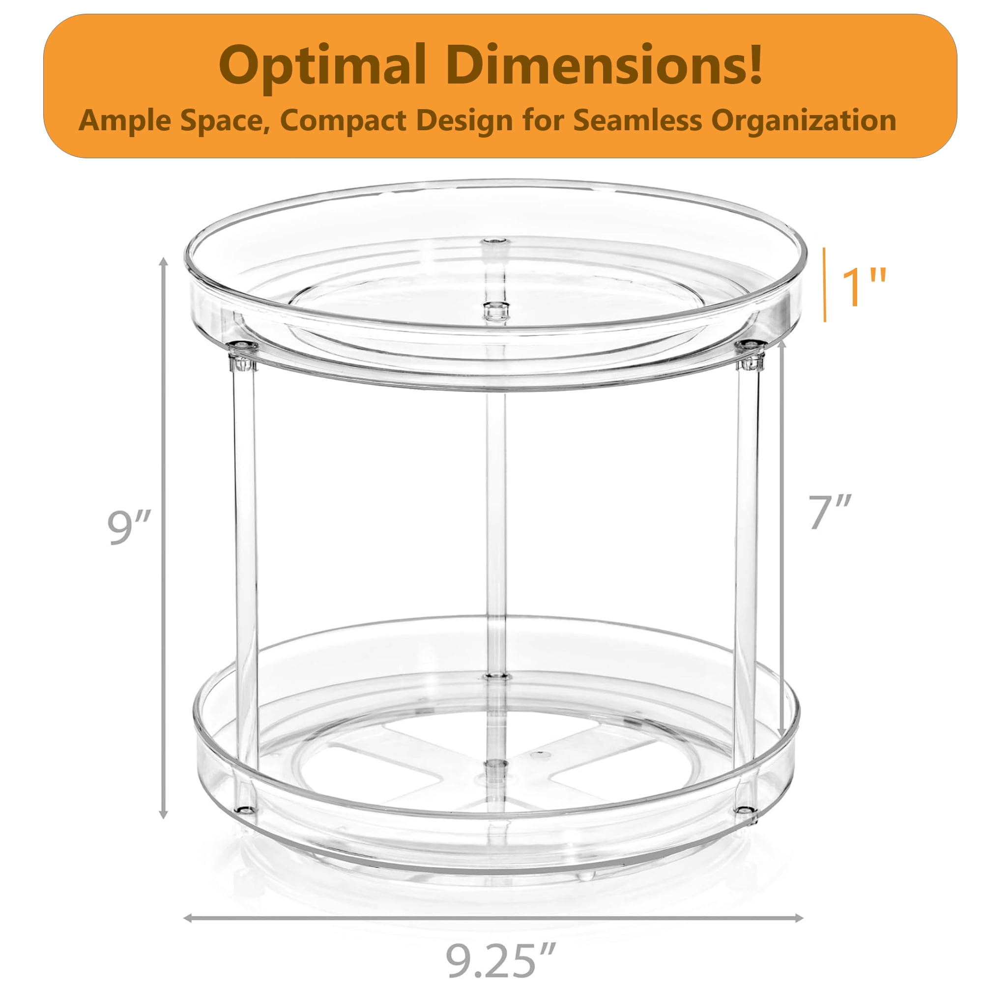 Sorbus 9-Inch 2-Tier Clear Lazy Susan with 2 Flat Turntables | Fridge, Pantry, Cabinet Organizers
