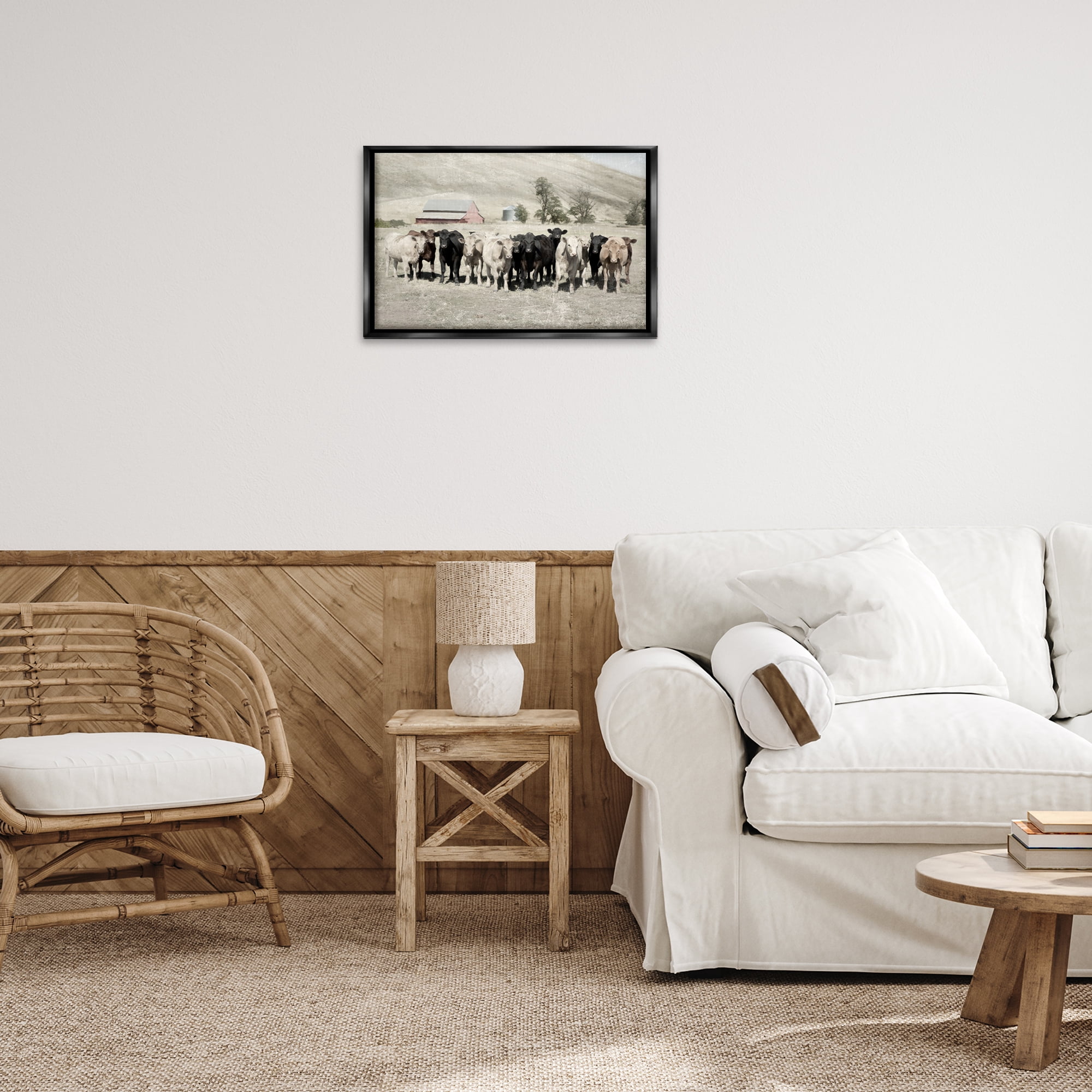 Stupell Industries Varied Cattle on Farm Landscape Painting Black Floater Framed Canvas Art Print Wall Art, 25 x 17