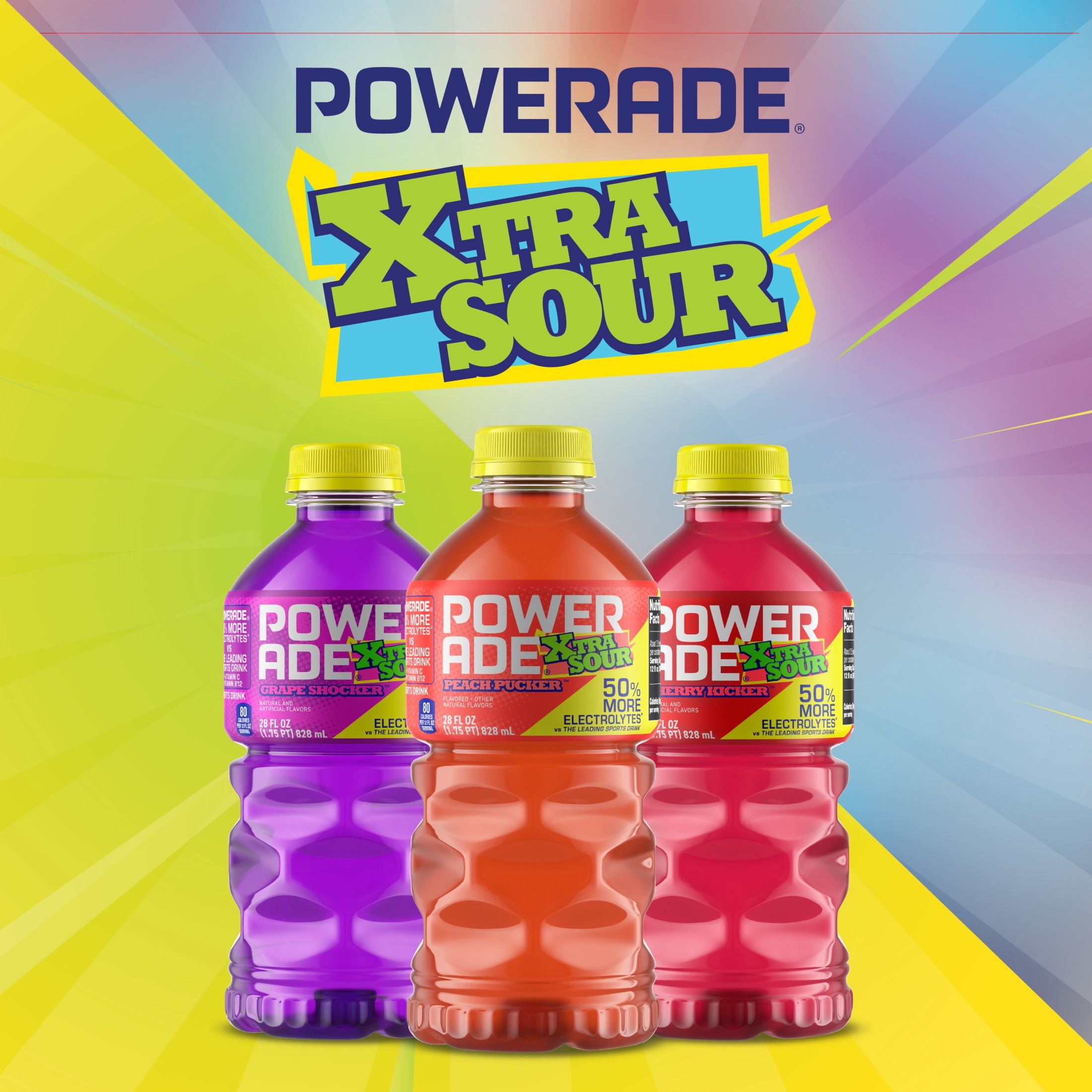 POWERADE XTRA SOUR Grape Shocker Electrolyte Sports Drink Bottle, 28 fl oz