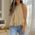 thumbnail image 5 of Otntypg Halter Tank Tops for Women Dressy Casual Summer Sleeveless Adjustable Tie Neckline Ruffle Hem Beach Tunic Vest Loose Flowy Elegant Blouse Khaki XXL, 5 of 8