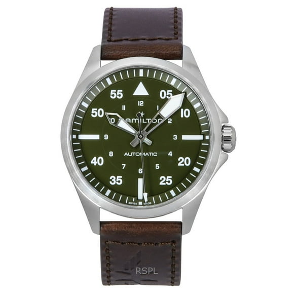 Hamilton Khaki Aviation Pilot Leather Strap Green Dial Automatic H76305560 100M Men's Watch