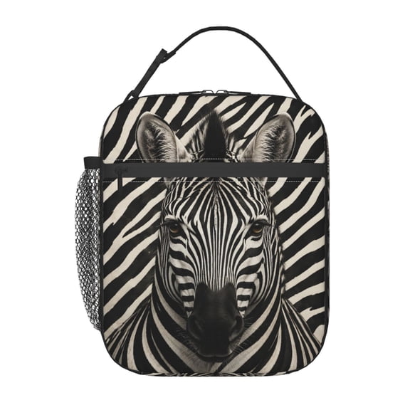 Zebra Stripe Lunch Bag Reusable Thermal Lunch Box with Handle for Women and Men