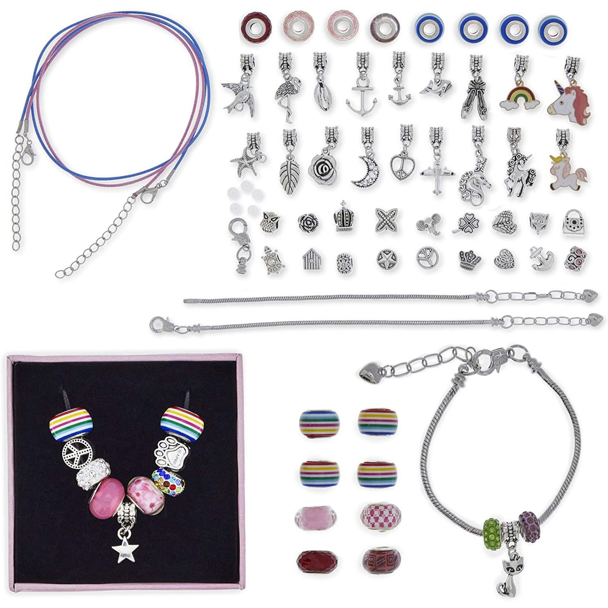 Charm Bracelet Making Kit for Girls, Silver Unicorn Beads, DIY Jewelry
