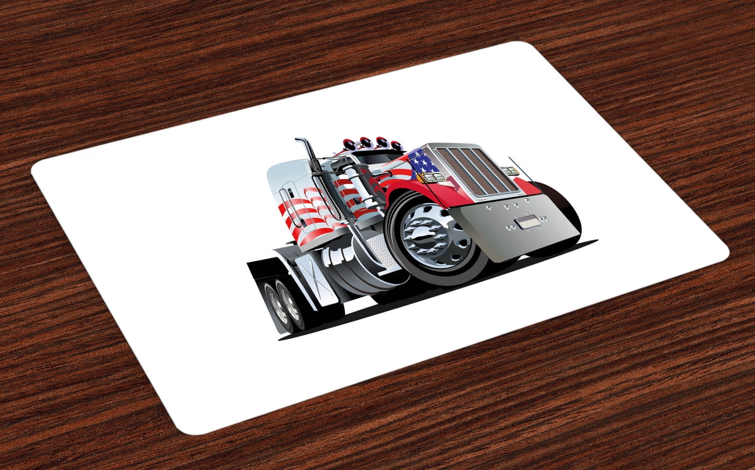 Truck Placemats Set of 4 American Flag Themed Semi 18 Wheeler Patriotic