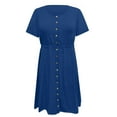thumbnail image 4 of Bigersell Dress Women Fashion Casual Comfortable Solid Short Sleeve Round Neck Button Knee Length Dress Dress Shirts for Female Regular Mini Dresses, Style 24602, Blue M, 4 of 5