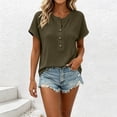 thumbnail image 4 of ClodeEU Women's Round Neck Button Short Sleeve Blouse ,Casual Loose Tunic Top Army Green,Women's Plus L, 4 of 6