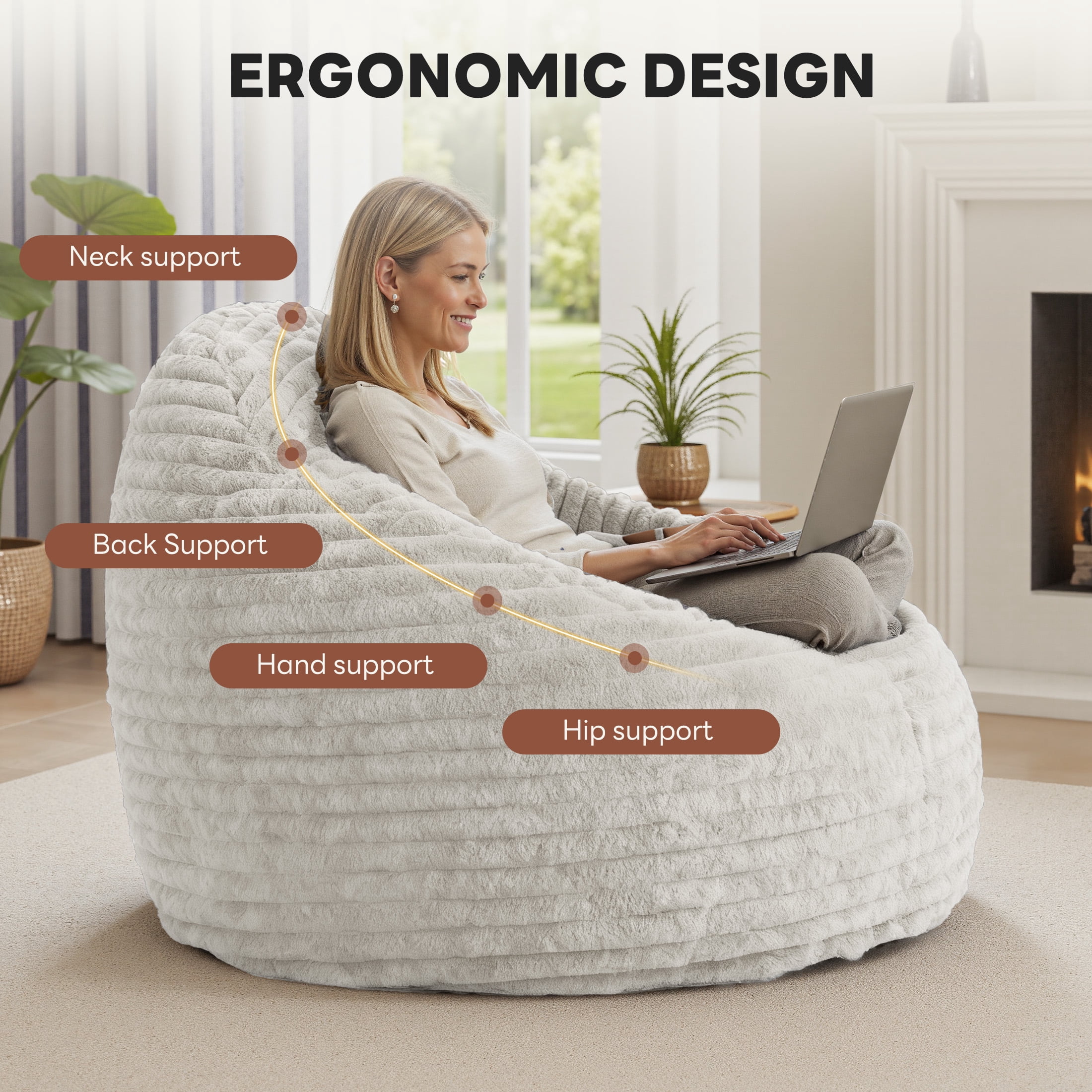 edx Bean Bag Chair Lounger Chair, Cozy Beanbag Sofa with Removable Fabric Cover for Living Room Bedroom College Dorm, 3.2 ft Taupe