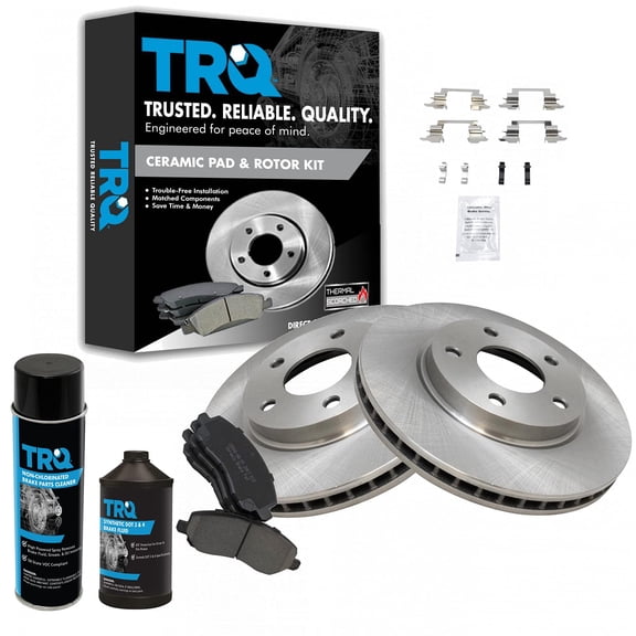 TRQ Front Brake Pad & Rotor & Kit w/Fluids for Dodge Caliber Mitsubishi Lancer BKA16916