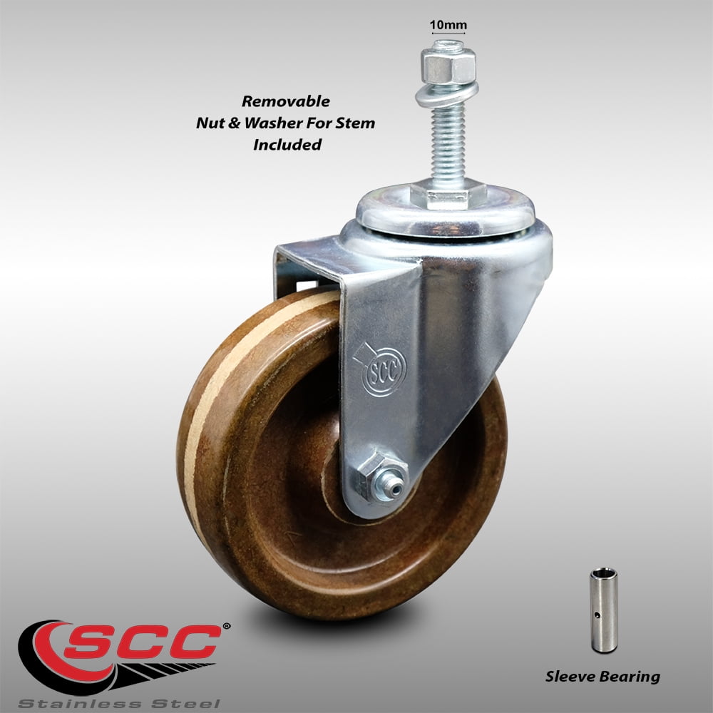 Stainless Steel High Temp Phenolic Swivel Threaded Stem Caster w/4" x 1