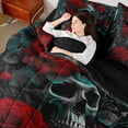 thumbnail image 4 of Homewish Anniversary Red Rose Bedding Comforter Set 7pcs, Skeleton Skull Queen Bedding Sets, Gothic Romantic Theme Reversible Queen Sheet Sets, Lightweight Room Decor, 4 of 7