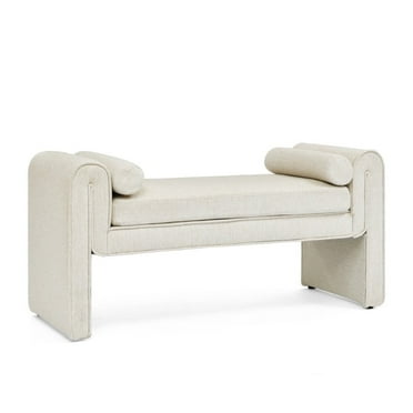 Large Beige Linen Fabric Bench, Modern Bedroom Stool