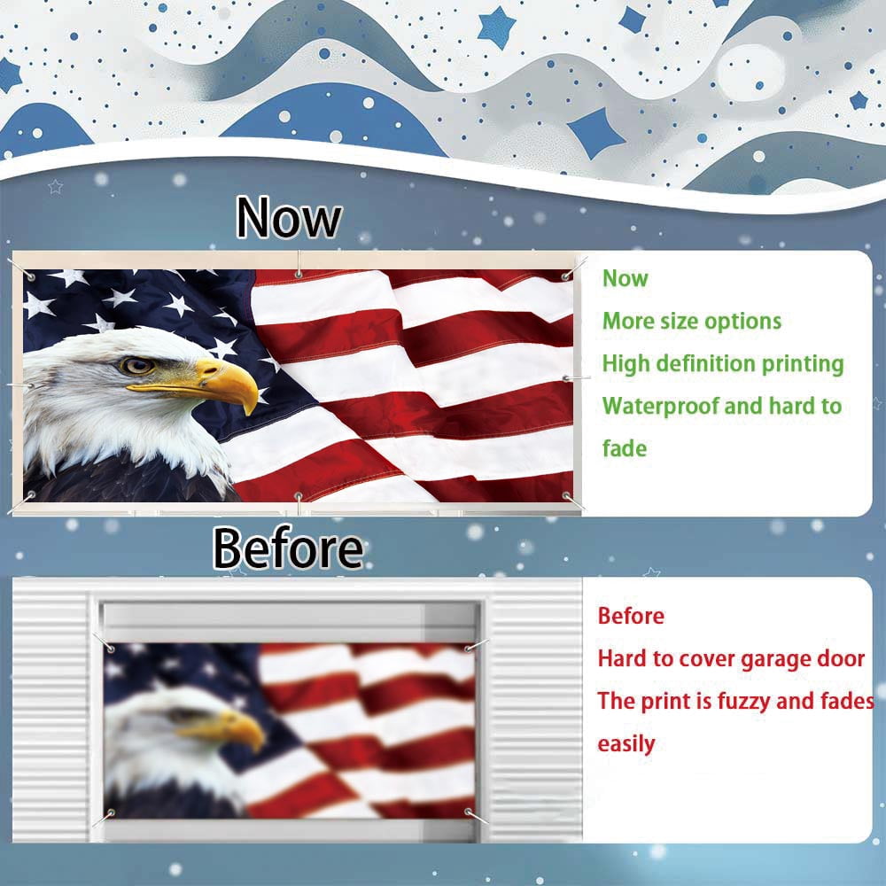Fourth of July Garage Door Cover Banner Decorations,Patriotic American Flag Picture Patriotic Happy 4th 4 of July Memorial Day Outdoor Car Garage Door Decorations 13 X 6 Ft