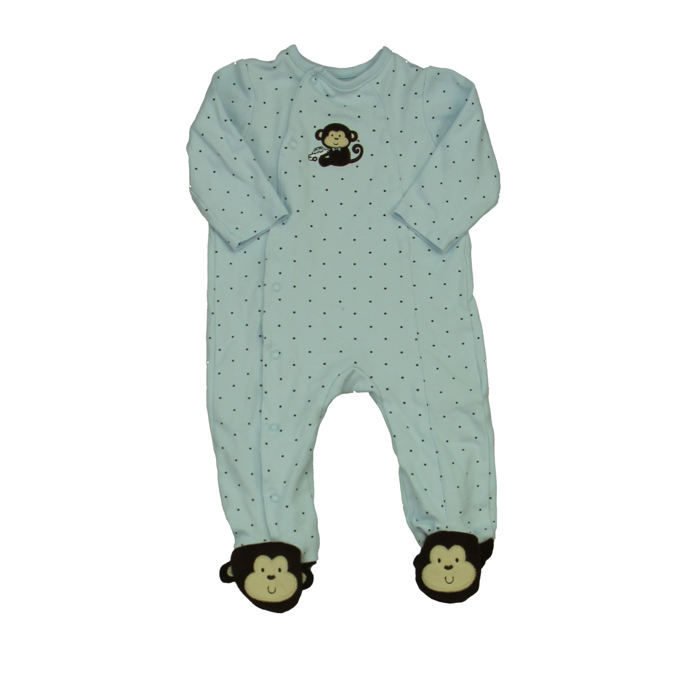 Preowned Little Me Boys Blue Monkey 1piece footed Pajamas size 6