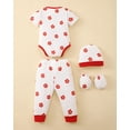thumbnail image 2 of KIMI BEAR Newborn Baby Girls Summer Outfits 9-12 Months 4-Pack Layette Set Short Sleeves Romper Top Strwberry Watermelon Floral Pants Set Hat Gloves 16Pcs Pink, 2 of 10